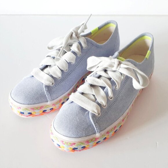 NWOT Keds Triple Kick light wash blue denim & colourful pattern mid sole sneaker - Picture 9 of 15